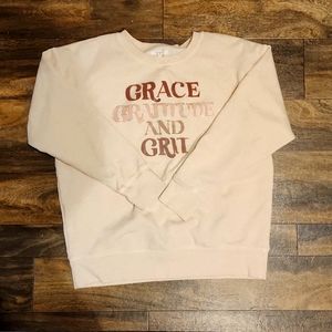 Cream Sweatshirt with Grace Gratitude and Grit Print
